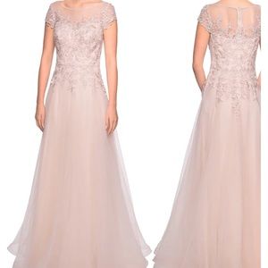 NWOT La Femme blush tulle illusion neckline gown